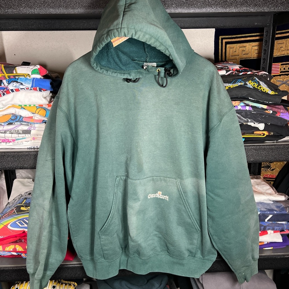 Vintage Carhartt Dark Green Distressed Sun Faded Hoodie Sweatshirt
